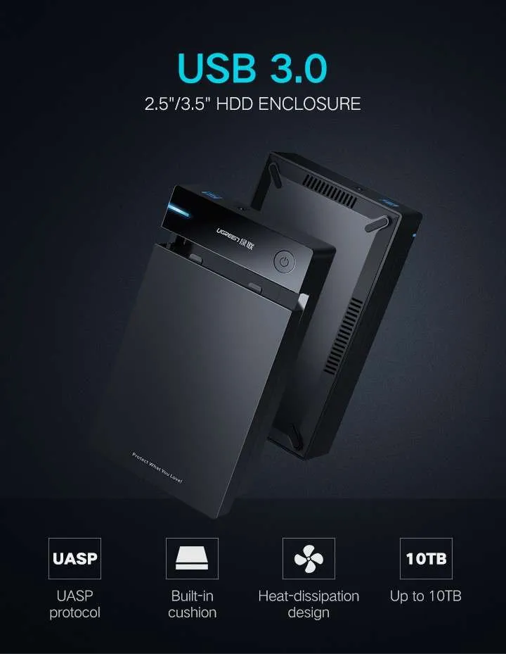 Корпус внешнего жесткого диска UGREEN USB 3.0 SATA 3.5" US222 (50422) 