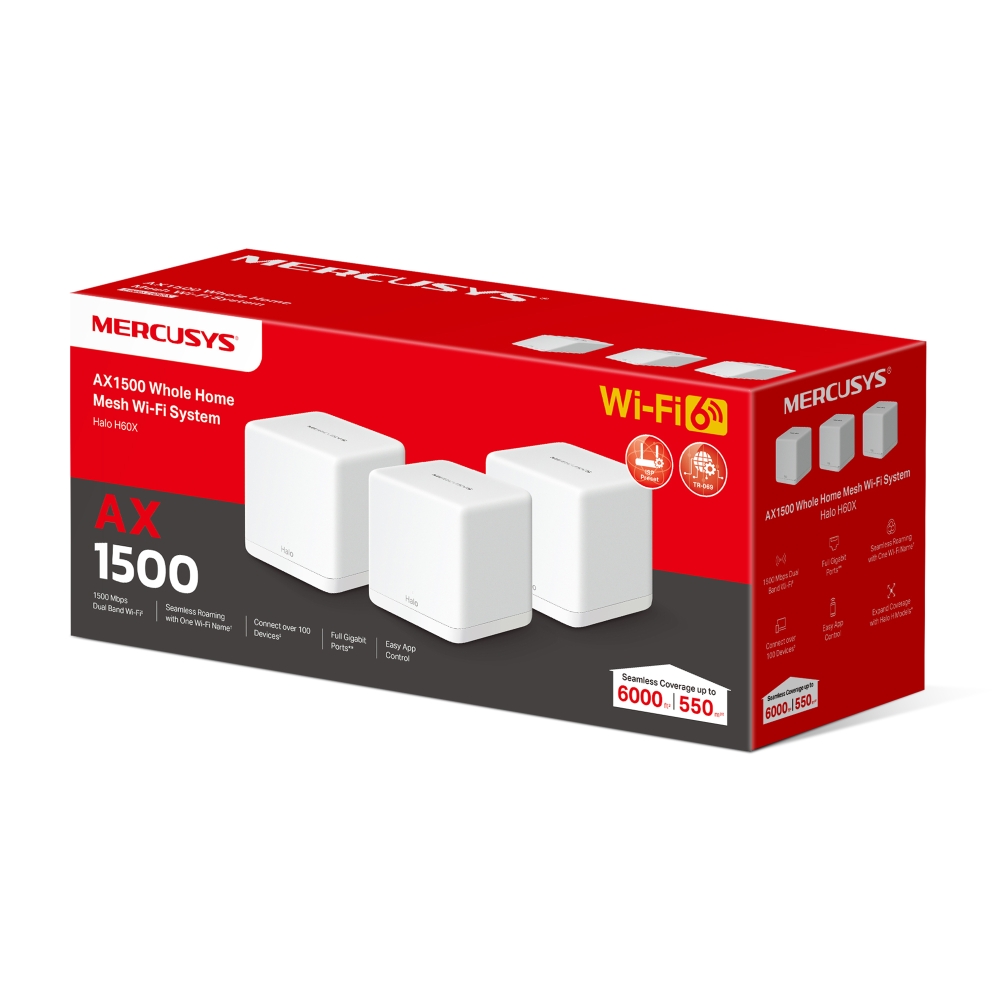 Домашняя Mesh Wi-Fi система Mercusys Halo H60X (3-pack)  (Halo H60X(3-pack)(EU))