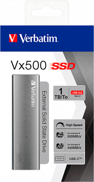 Внешний SSD диск Verbatim VX500 1TB Серый (47444)