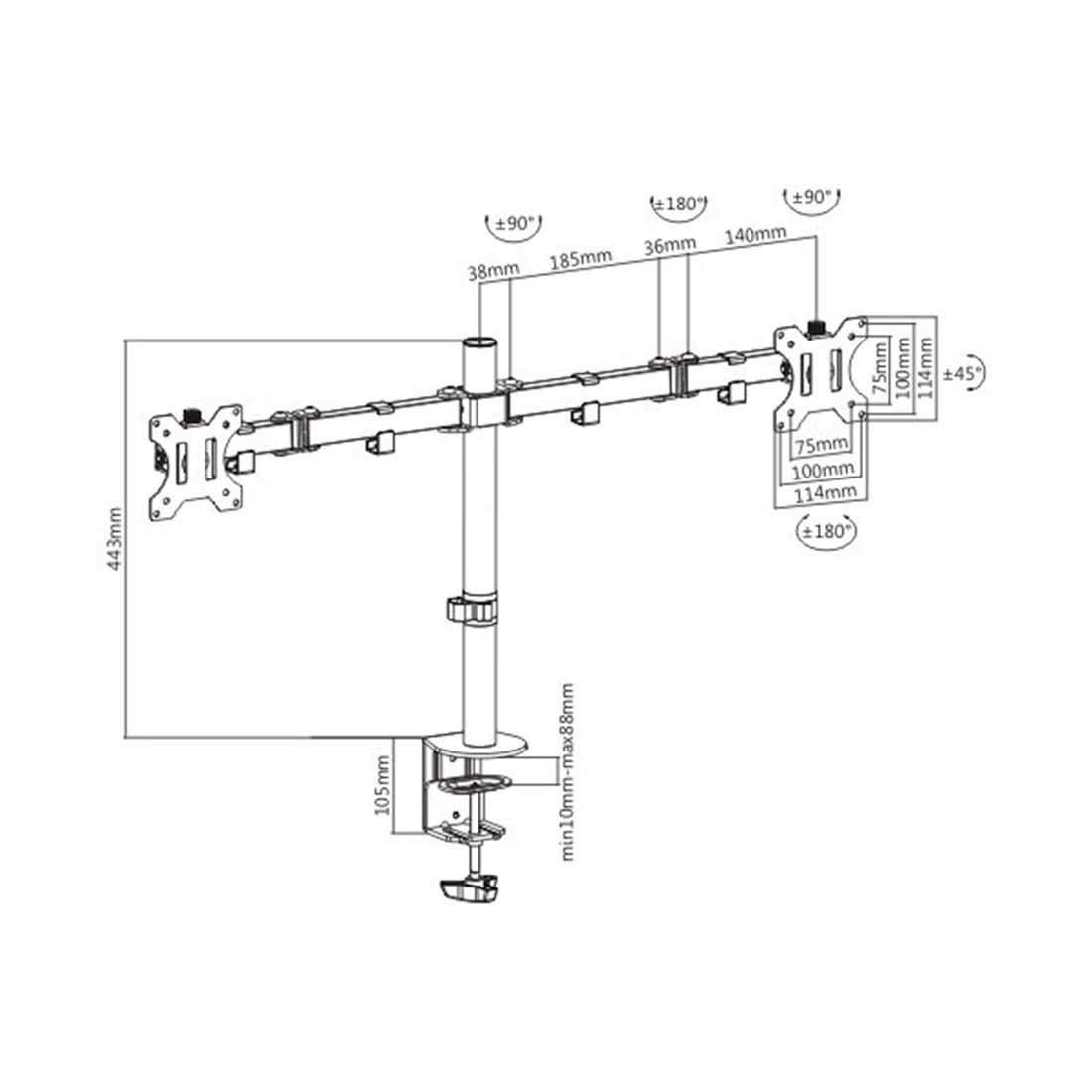 Настольный кронштейн Brateck LDT12-C024N для 2-х мониторов (13"-32") (LDT12-C024N)