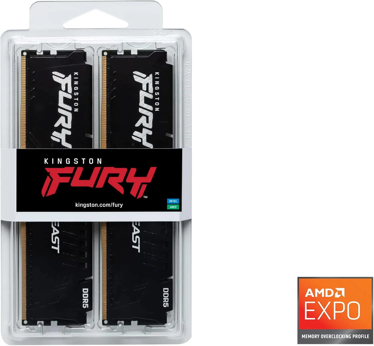 Оперативная память DIMM Kingston Fury Beast DDR5 128 GB kit (2x64GB) 5600MHz (KF556C40BBK2-128)
