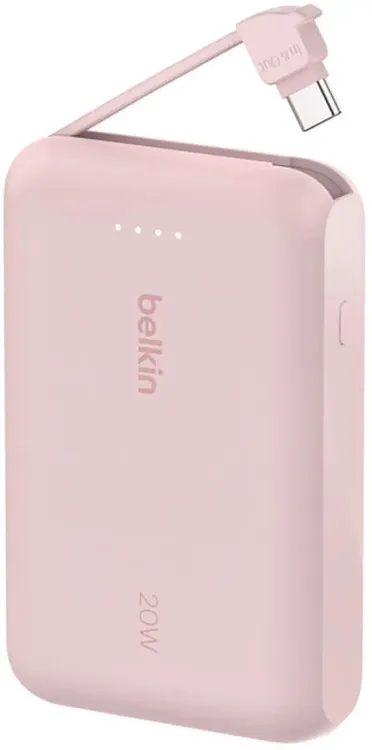 Портативный внешний аккумулятор Belkin 10k PD20w Integrated USB-C Cable, Pink (BPB021HQPK)