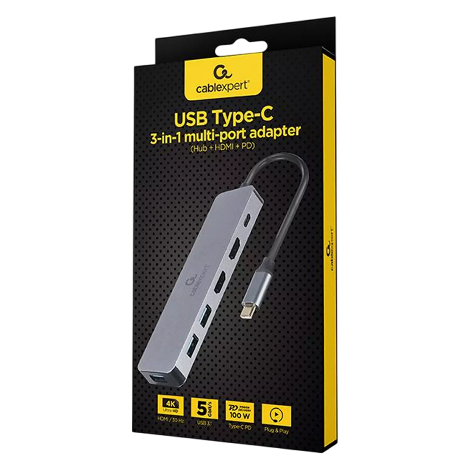 Конвертер Cablexpert USB Type-C 3-in-1 multi-port adapter (Hub   HDMI   PD) (A-CM-COMBO3-03)
