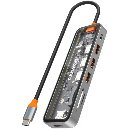 USB Хаб CANYON hub DS-13 7in1 4k USB-C Transparent Space Grey (CNS-TDS13)