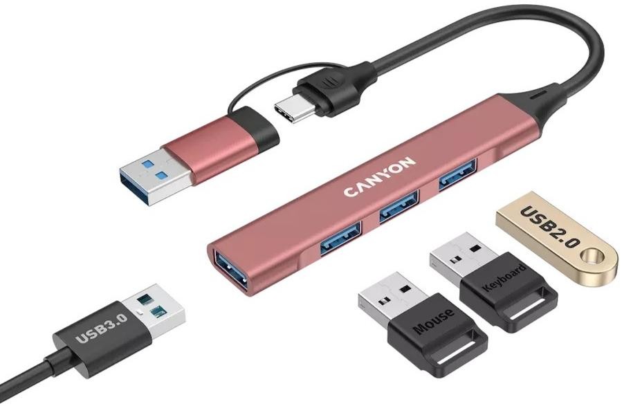 USB-хаб Canyon OnHub 02 4in1 USB-A/C Pink (CNS-TDS02P)