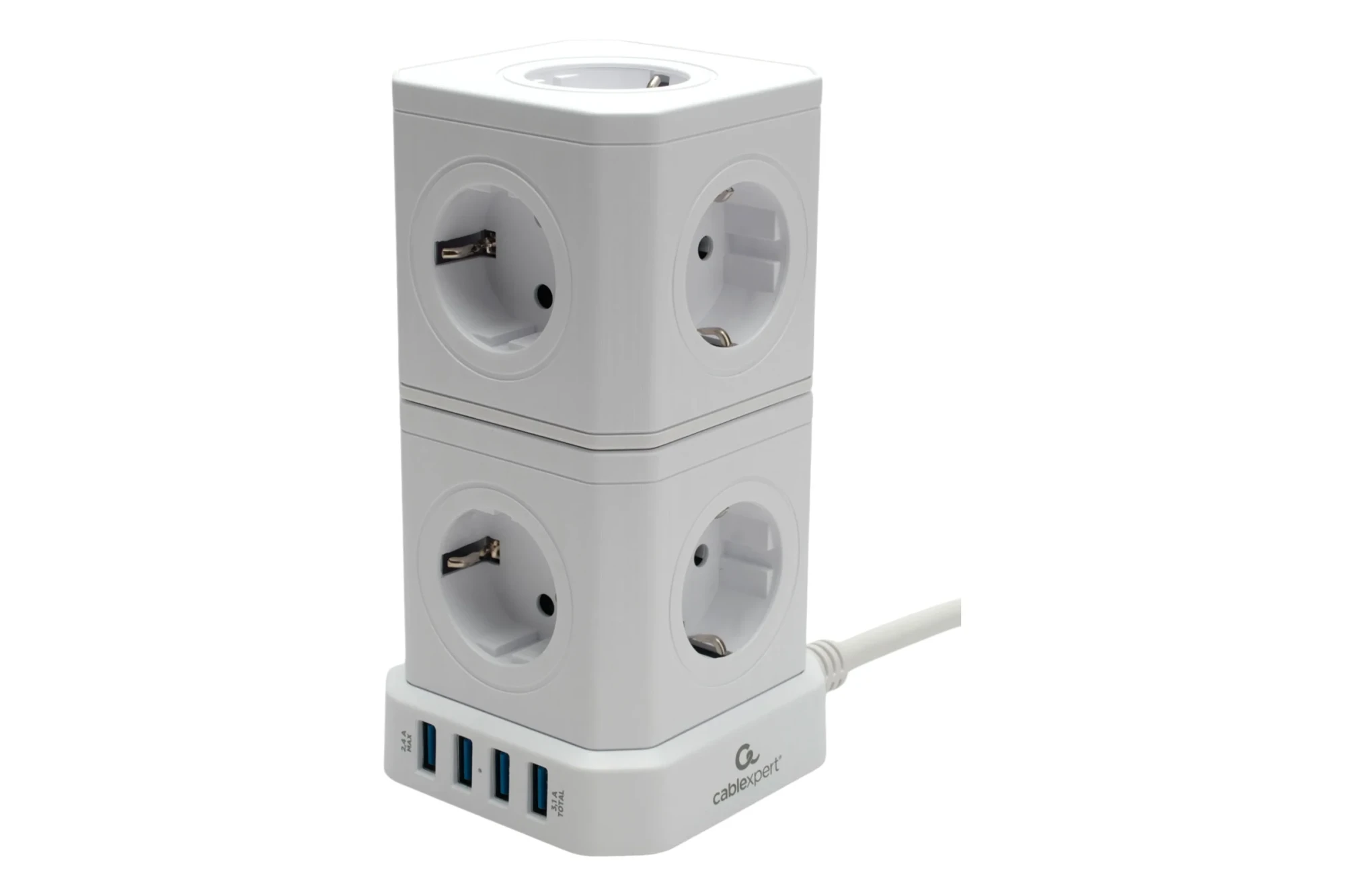 Сетевой фильтр Cablexpert Tower TWR-9-U4-W-2 белый (TWR-9-U4-W-2)