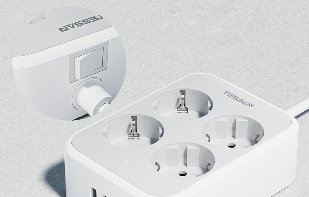 Сетевой фильтр Tessan TS-PS01DE00, 2м, Grey (TS-PS01DE00)