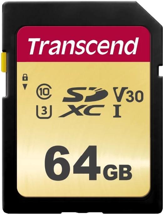 Карта памяти SD 64GB Class 10 U3 Transcend (TS64GSDC500S)