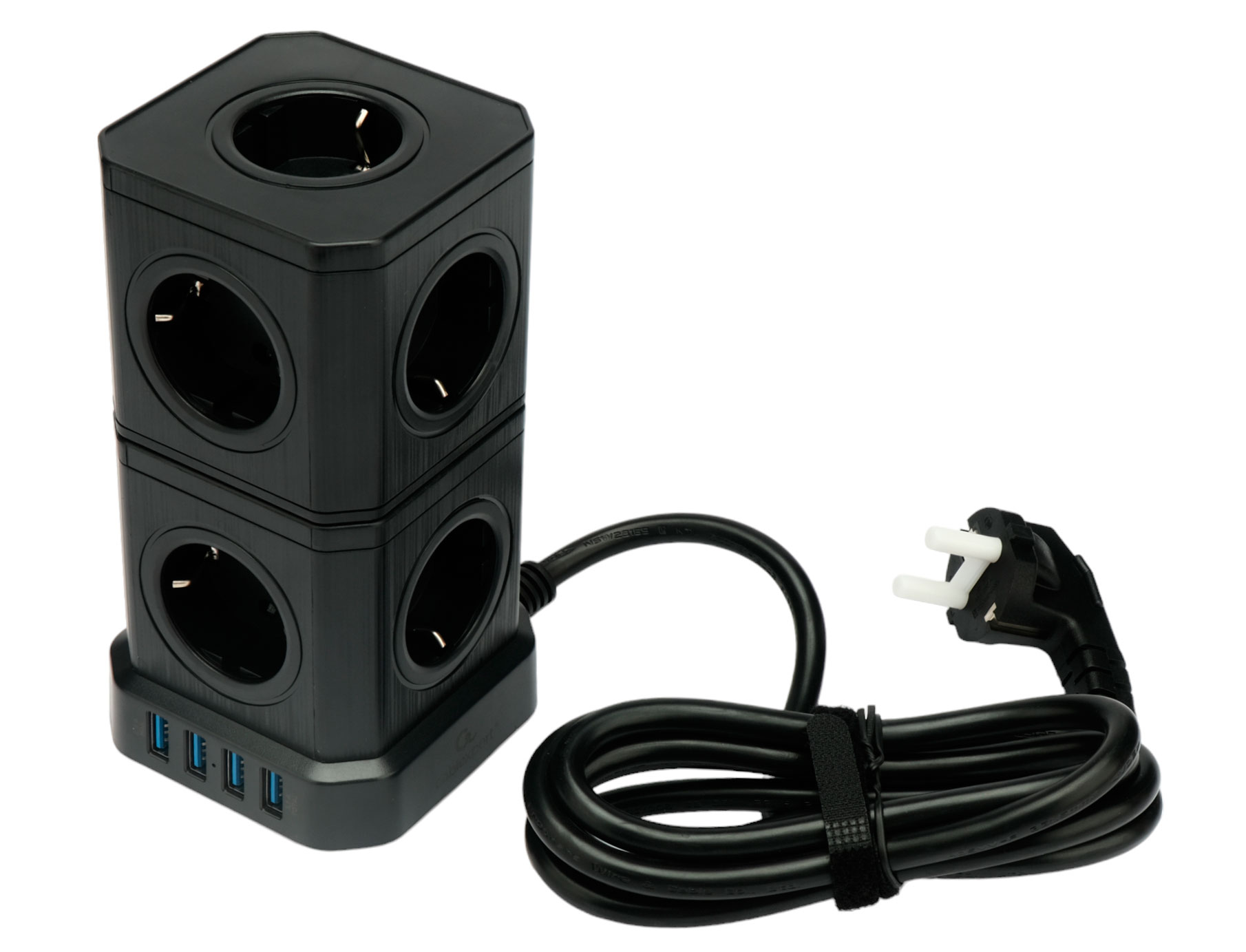 Сетевой фильтр + зарядка  Cablexpert Tower, switch, Black (TWR-9-U4-B-2)