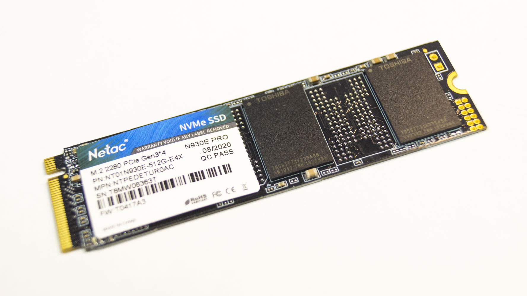 Твердотельный накопитель SSD 512Gb, M.2 2280, Netac N930E Pro, NVMe, PCIe 3x4, 2080R/1700W (NT01N930E-512G-E4X)