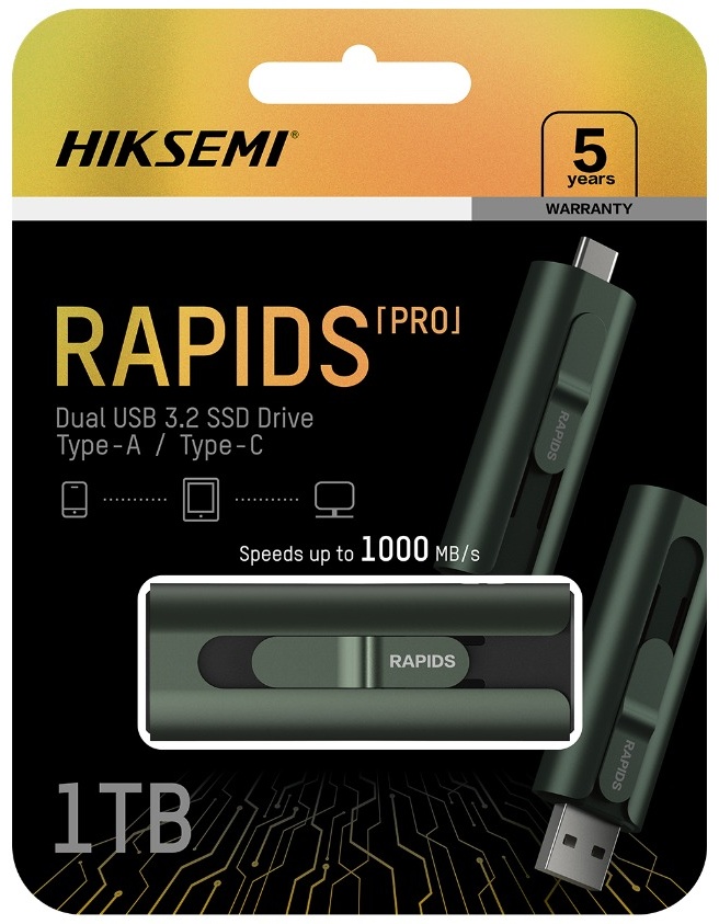 Внешний SSD HikSemi, HS-USB-S1000 1T U3, 1TB, Type-A/Type-C, grey (HS-USB-S1000 1T U3/G)