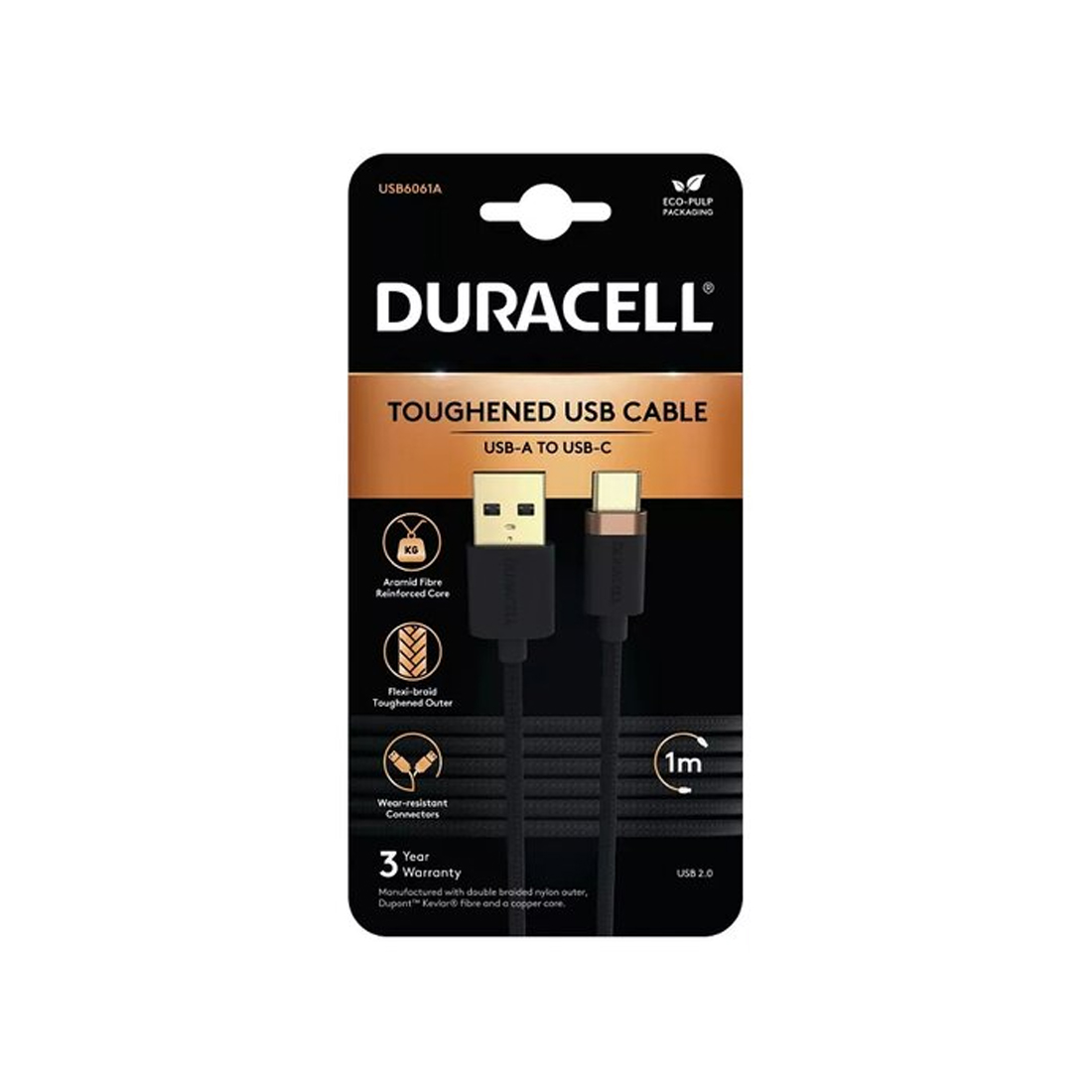 Интерфейсный кабель Duracell USB6061A USB-A to USB-C Черный (USB6061A)