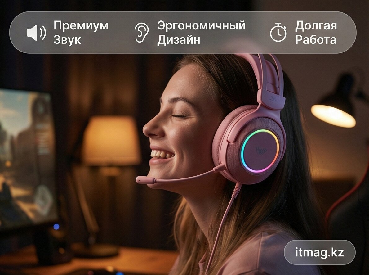 Наушники с микрофоном AULA G7 Pink, 1000mAh, RGB (G7 Pink)