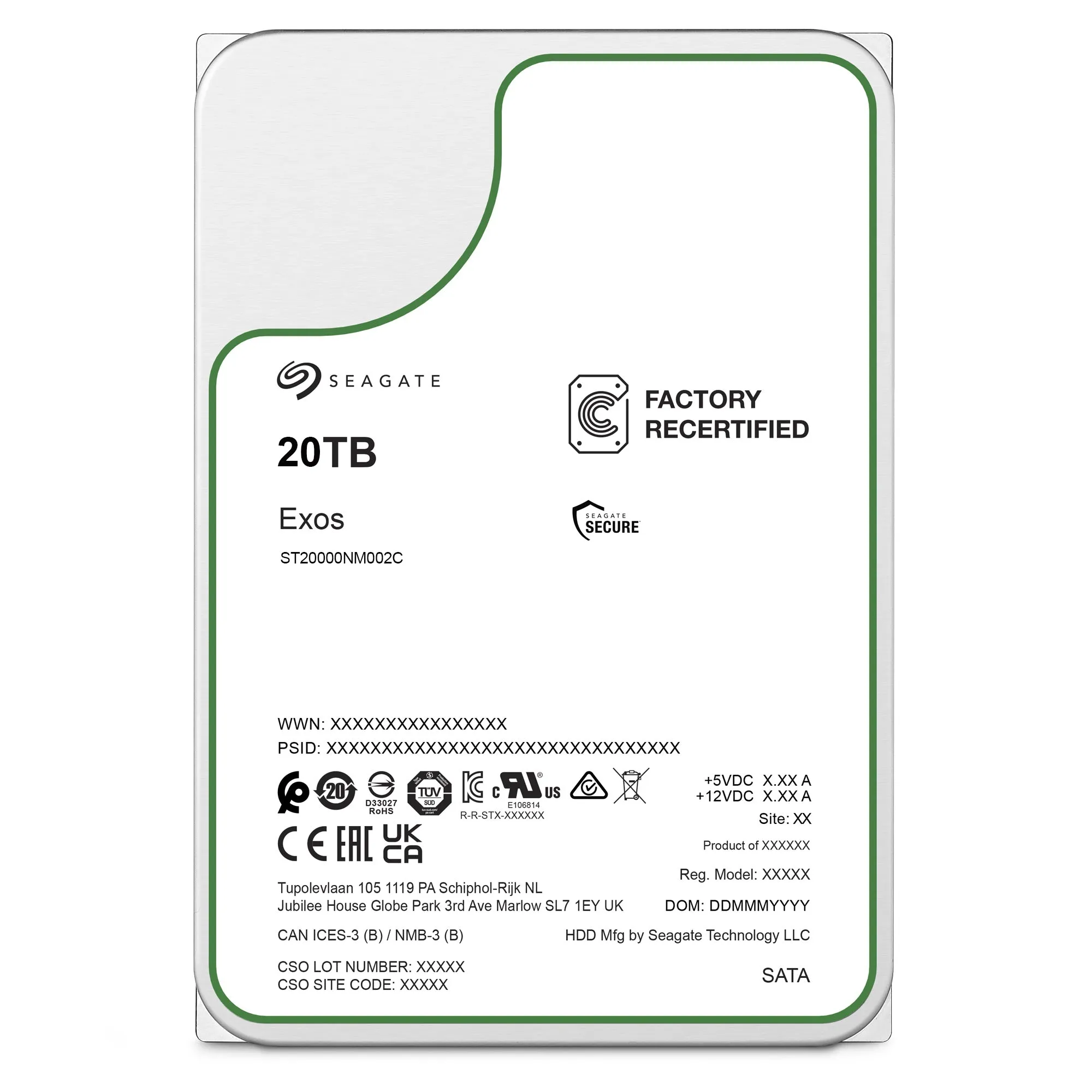 Корпоративный жесткий диск 20Tb Seagate EXOS X20 SATA3 3.5" (ST20000NM002C)