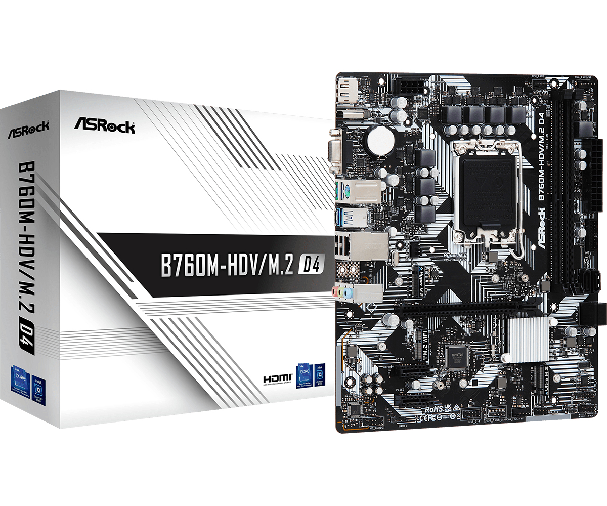 Материнская плата ASRock B760M-HDV/M.2 D4, iB760,S1700,mATX (90-MXBL40-A0UAYZ)