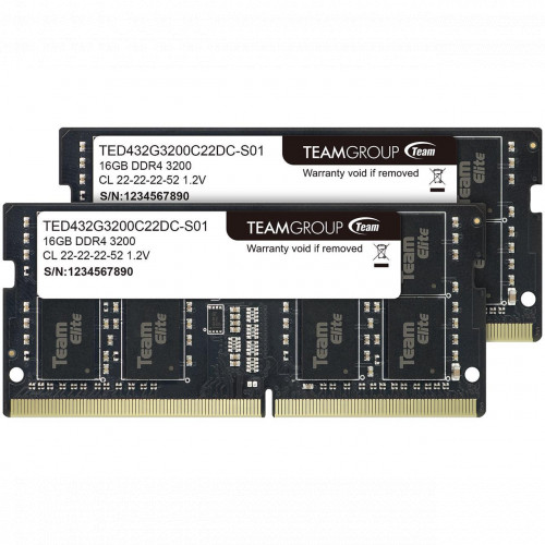 Оперативная память для ноутбука 32GB Kit (2x16GB) DDR4 3200Mhz Team Group ELITE PC4-25600 CL22 SO-DIMM TED432G3200C22DC-S01 (TED432G3200C22DC-S01)