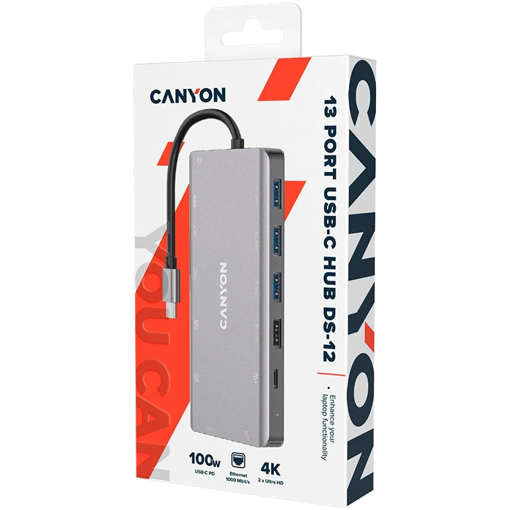 USB-хаб Canyon DS-12 13in1 4k USB-C Dark Grey (CNS-TDS12)