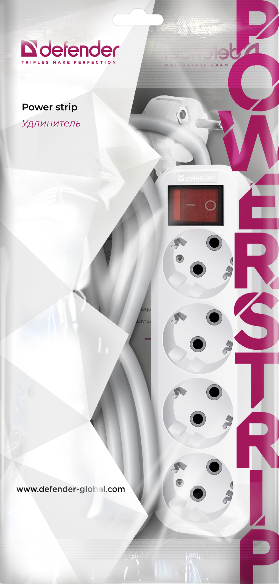 Удлинитель с заземлением Defender L340 16 А, 7 м, 4 розетки, белый (99364) Удлинитель с заземлением Defender L340 16 А, 7 м, 4 розетки, белый (99364)
