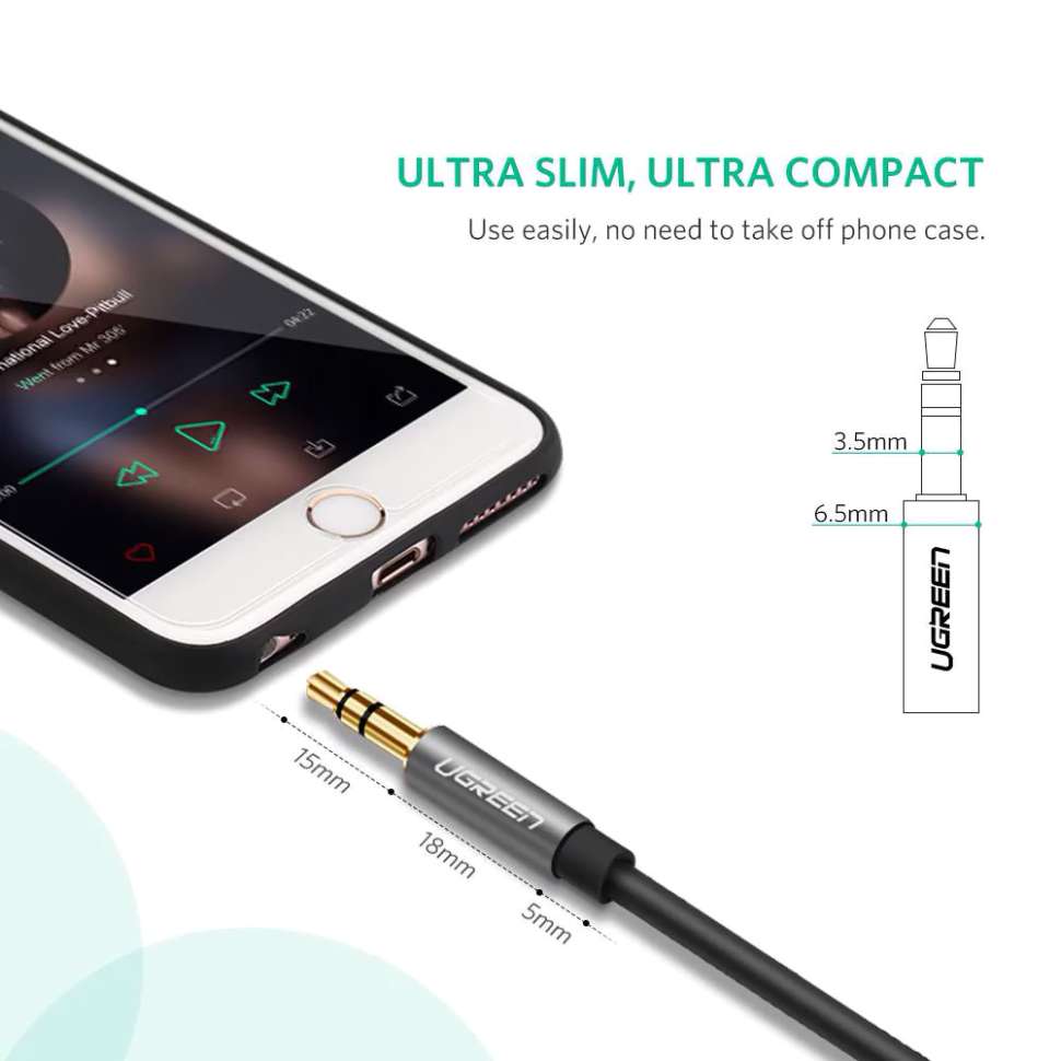 Кабель Audio(m) 3.5mm - Audio(f) 3.5mm, 5m. (удлинитель) AV118 UGREEN (10538)