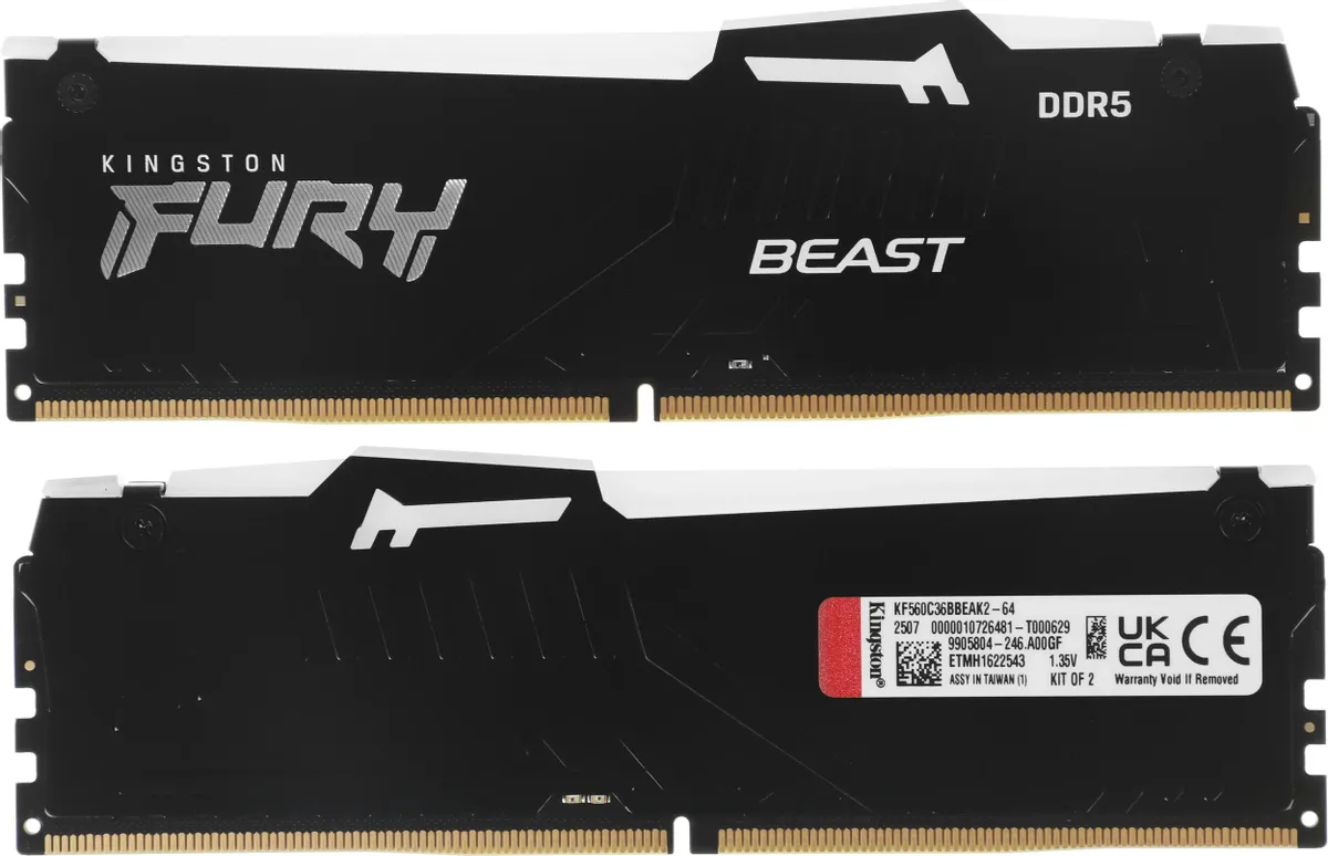Комплект модулей памяти DIMM Kingston Fury Beast RGB DDR5 64 GB kit (2x32GB)  (KF560C36BBEAK2-64)
