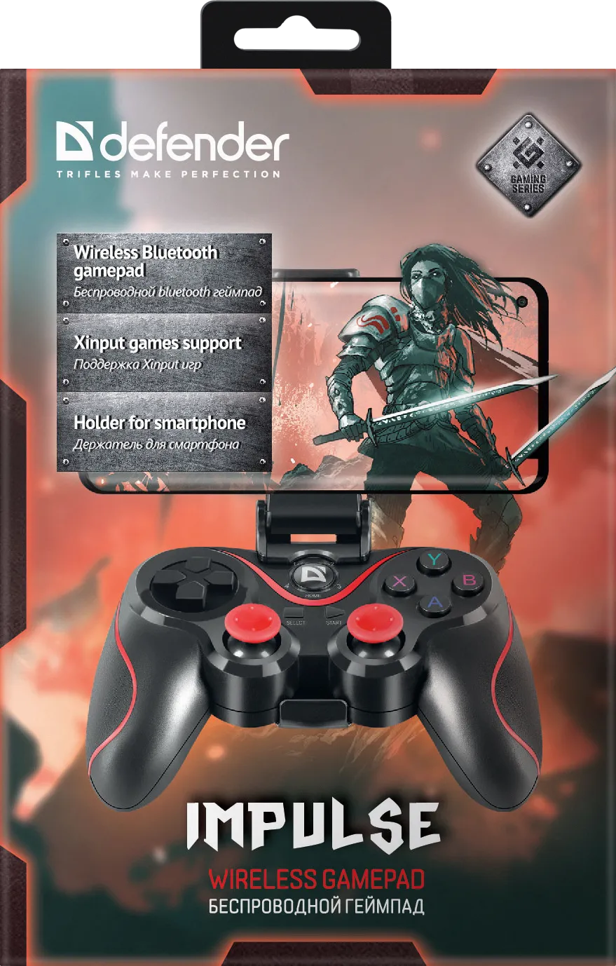 Геймпад Defender Impulse, 12 кнопок, 4-поз джойстик, 2 D-Pad, Bluetooth, Li-ion, USB (64284)