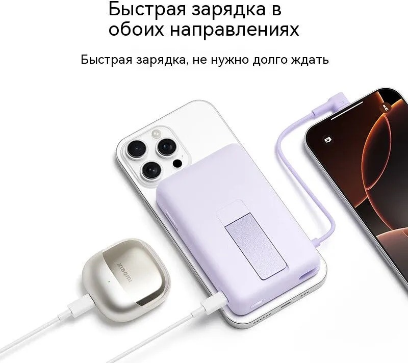 Портативный внешний аккумулятор Xiaomi Magnetic Power Bank 10000 with Built-in Stand - Purple (WPB1007Z) (WPB1007Z-PUR)