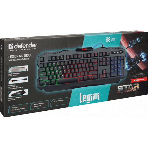 Клавиатура проводная игровая Defender Legion GK-010DL, ENG/RUS, USB, RGB подсветка (45010)