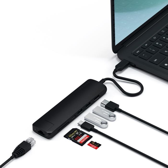 Картридер / USB-хаб Satechi Slim Multiport with Ethernet Adapter - Black (ST-UCSMA3K)