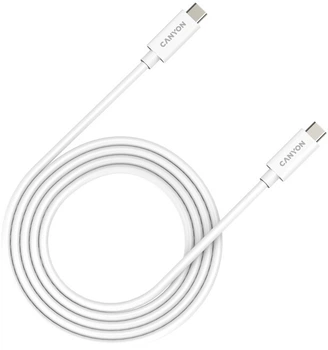 Кабель CanyonUSB-C/USB-C,100W,Braided 2m,White (CND-CC100AB20W)