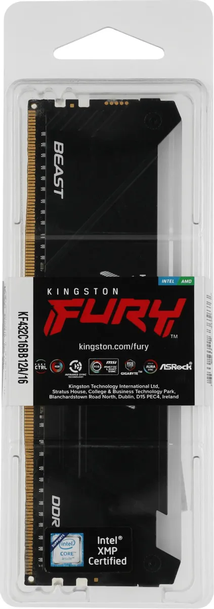 Оперативная память Kingston Fury Beast RGB DDR4 DIMM 8Gb 3200MHz (KF432C16BB2A/8WP)