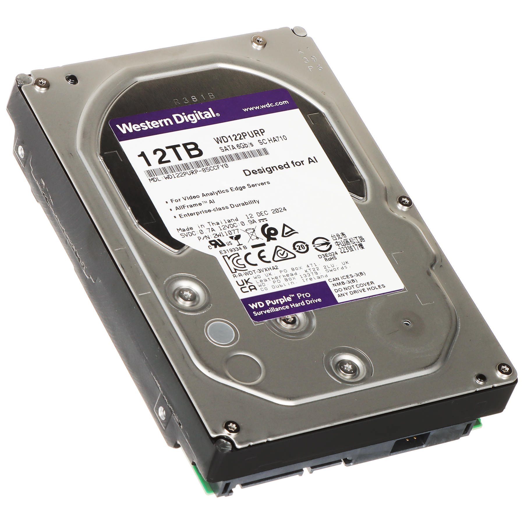 Жесткий диск HDD 12Tb SATA 6Gb/s Western Purple Pro (WD122PURP)