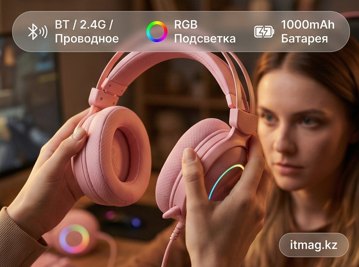 Наушники с микрофоном AULA G7 Pink, 1000mAh, RGB (G7 Pink)