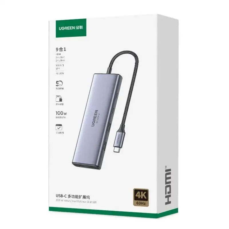 Конвертер USB 3.1(m) Type C на HDMI/LAN/CardReader/Type Cx2/USB 3.0x2/PD 100W CM498 (15375)