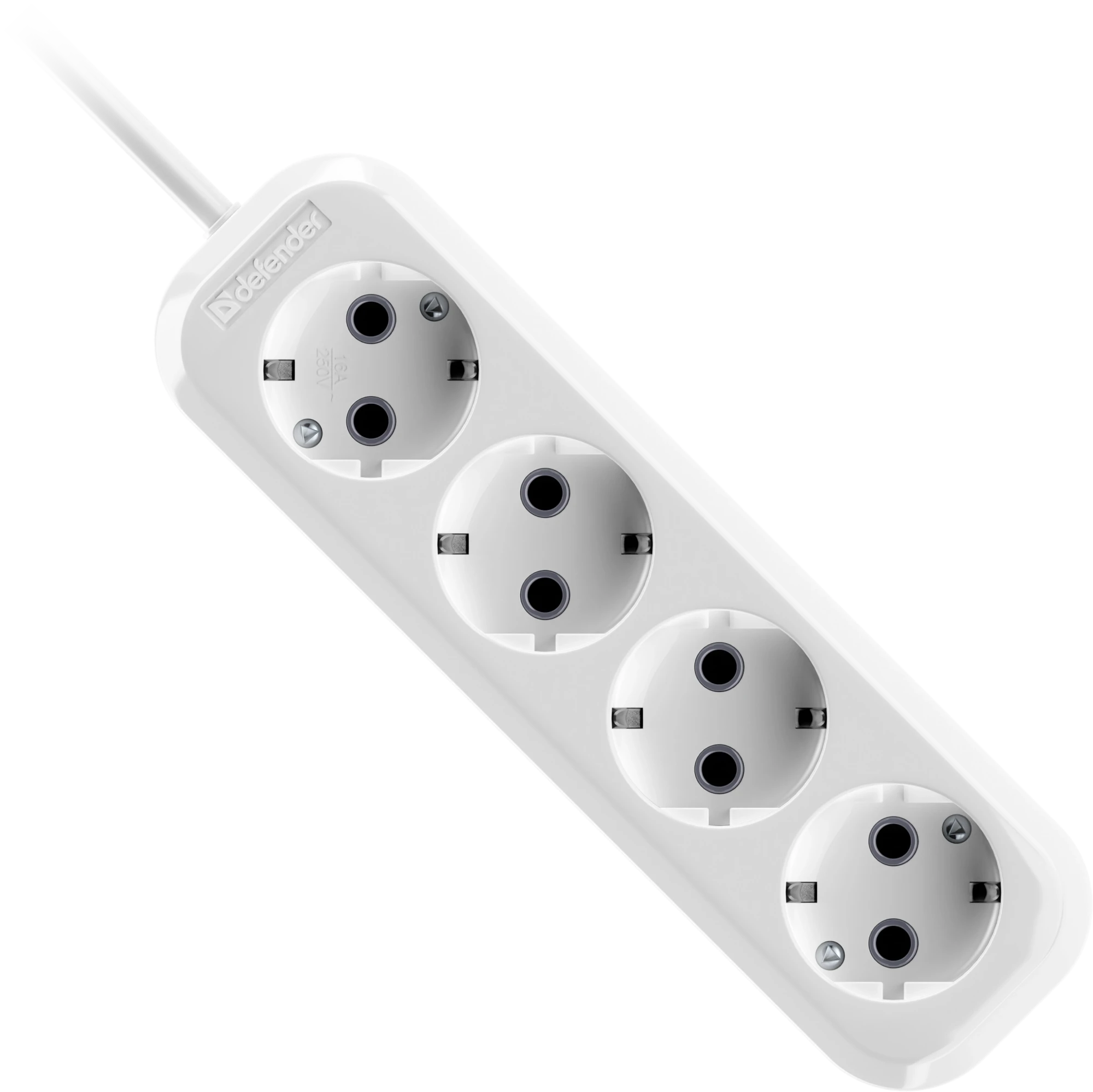 Удлинитель с заземлением Defender R340 16 А, 2 м, 4 розетки, белый (99375)