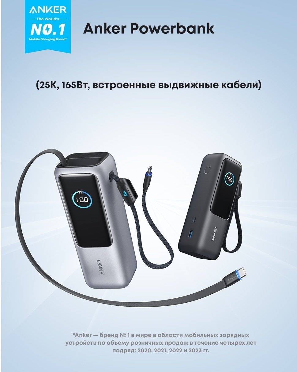 Портативный внешний аккумулятор Anker 25000mAh - Черный (A1695H11)