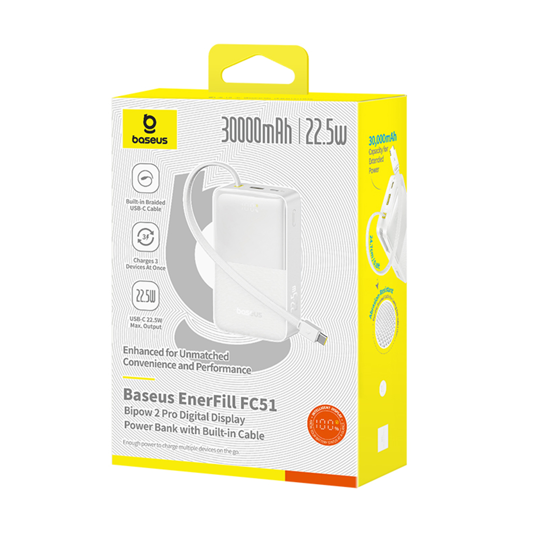 Портативный внешний аккумулятор Baseus EnerFill FC51, 30000mAh 22.5W - Moon White (E0028101)