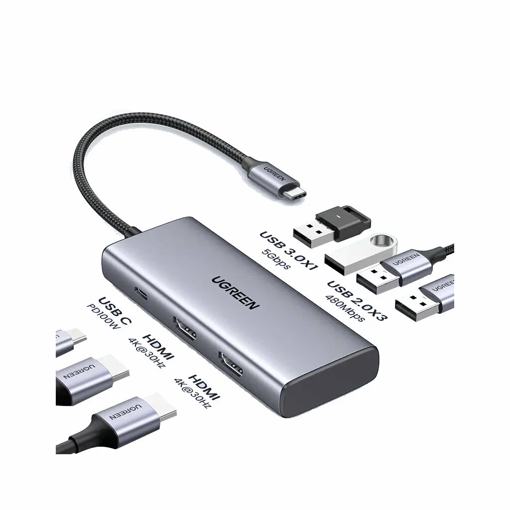 USB Хаб 7-port USB 3.0 Ugreen CM498, BOX, Silver (35897)