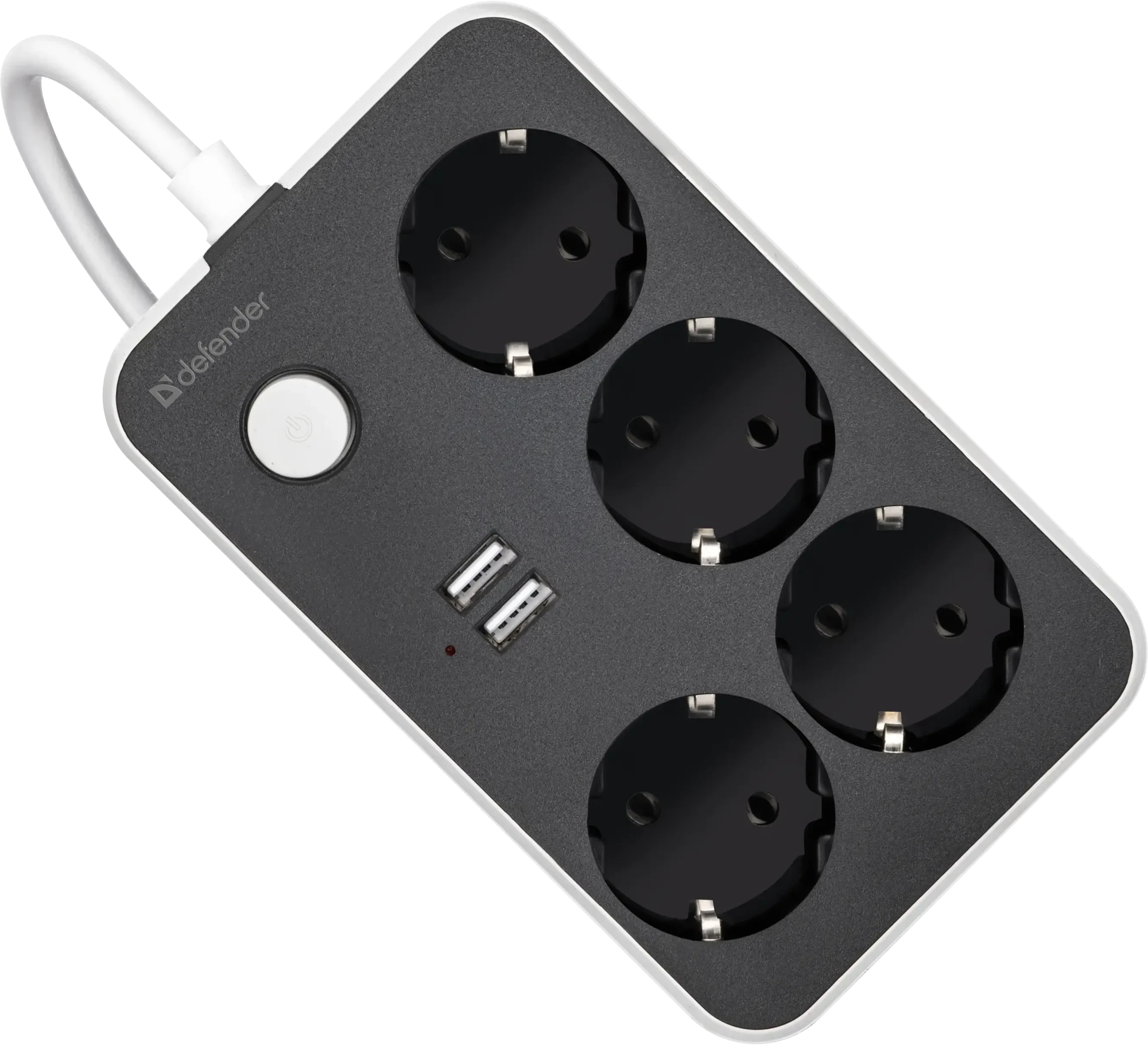 Удлинитель Defender без заземления R230 2 м, 4 розетки, 2xUSB, черный (99294) Удлинитель Defender без заземления R230 2 м, 4 розетки, 2xUSB, черный (99294)