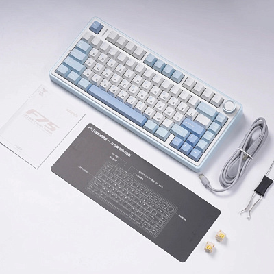 Клавиатура AULA F75, Gray Wood V3 (F75 White+Blue+Purple)