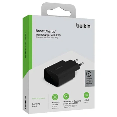 Сетевое зарядное устройство Belkin 25W PD PPS Black Universal (WCA004vfBK)