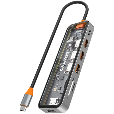 USB Хаб CANYON hub DS-13 7in1 4k USB-C Transparent Space Grey (CNS-TDS13)