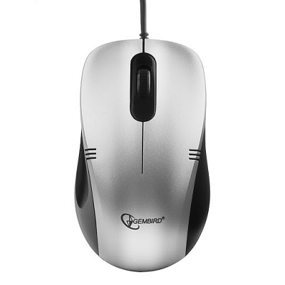 Компьютерная мышь Gembird MOP-100-S, USB, серебристый, 2 кнопки+колесо кнопка, 1000 DPI, кабель 1.45-1.5м (OM MOP-100-S)