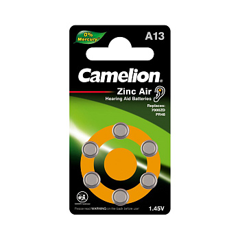 Батарейка CAMELION Zinc Air A13-BP6(0%Hg) 6 шт. в блистере (A13-BP6(0%Hg))