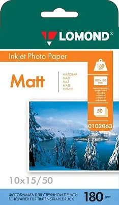 Бумага Lomond A6 (10x15), 180г/м2, 50 листов, матовая, односторонняя (0102063)