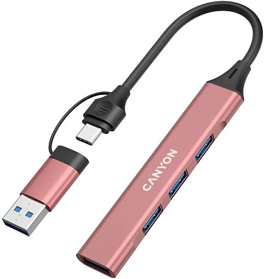 USB-хаб Canyon OnHub 02 4in1 USB-A/C Pink (CNS-TDS02P)