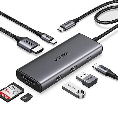 USB Хаб 2-port USB 3.2 Ugreen CM498, Grey (15531)