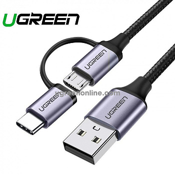 Кабель UGREEN US177 USB-A to Micro USB + USB Type-C Cable 1m (Black) (30875)