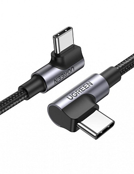 Кабель UGREEN US335 Angled USB-C M/M Cable Aluminium Shell with Braided 1m (Black) (70696)
