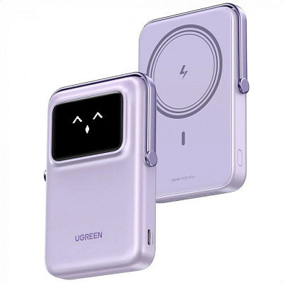 Пауэрбанк UGREEN PB572 10000mAh mini Magnetic Robot Wls 20W(7.5W) Purple (45328)