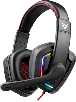 Игровая гарнитура Defender Quake LED черный, LED, провод 2 м (64515)